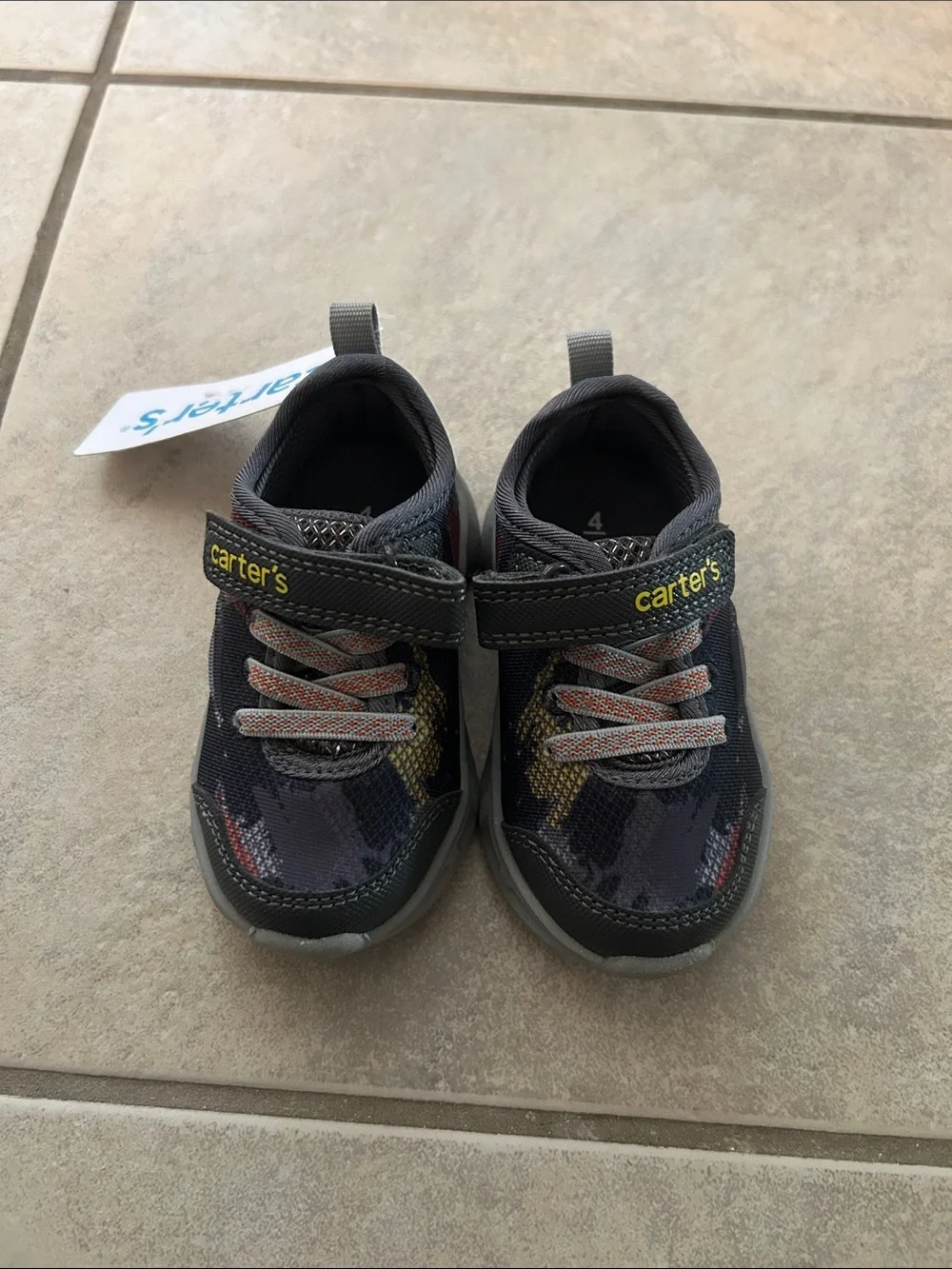 Carter's Navy Gray Sneakers with Yellow Accents